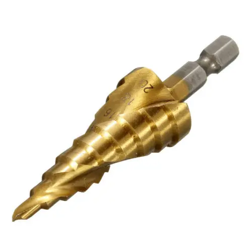 

Fixmee 1PC Wood Drilling 4-20mm HSS Titanium Coated Hex Shank Spiral Grooved Step Drill