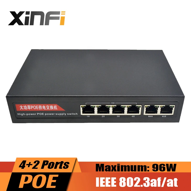 PoE коммутатор XINFI с 4 портами IEEE802.3af/at POE + 2 порта Uplink переключатель питания через