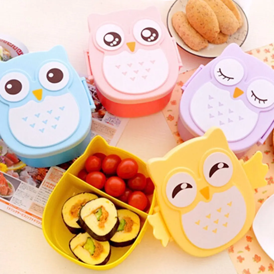Мультяшный Ланч бокс с совами портативные японские коробки для еды Bento детей