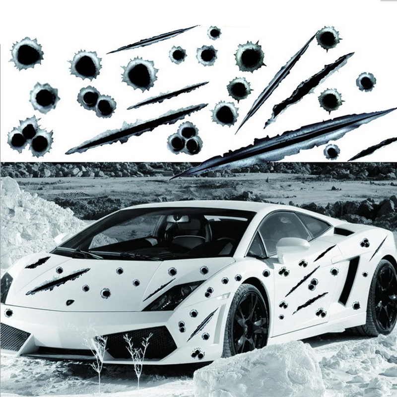 

NEW Car Styling 3D Fake Bullet Hole Gun Shots Funny Car Helmet Stickers Decals Emblem Symbol Creative personalized Stickers