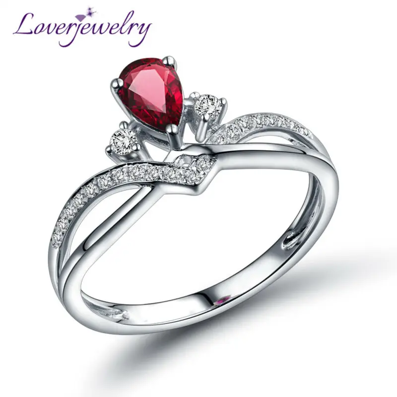 Кольцо LOVERJEWELRY WU291 с натуральным рубином и бриллиантом 4x6 мм|pear engagement ring|pear diamond