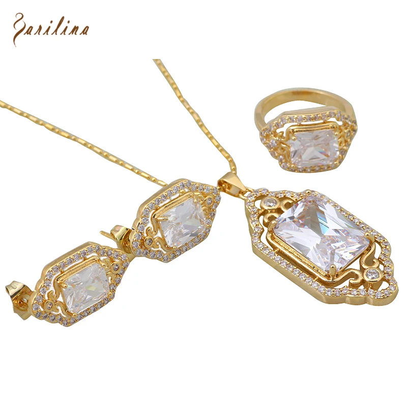 Комплект ювелирных изделий из кольца и серёг с фианитом|brand jewelry sets|designer setfashion set |