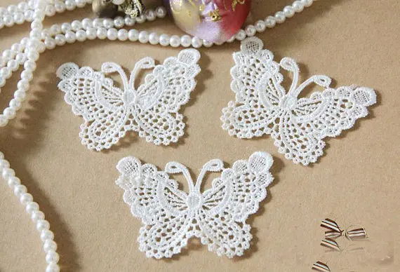 20 шт. кружевные нашивки с вышивкой в виде Розовых Бабочек