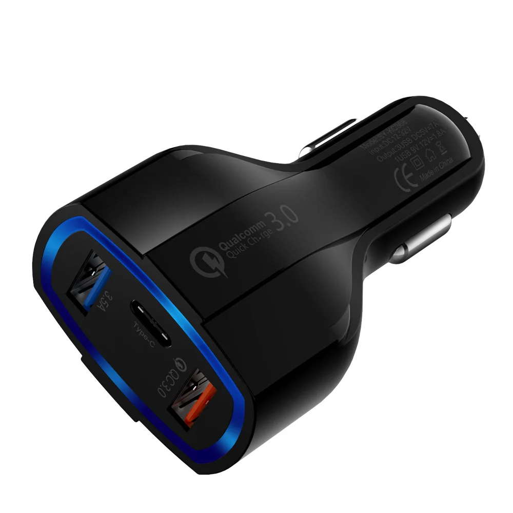 Быстрая зарядка 3,0 USB Автомобильное зарядное устройство 5 в а для Xiaomi Mi 9 huawei P30 Pro Двойной USB Быстрый светодиодный PD type C автомобильное зарядное устройство для телефона - Тип штекера: black