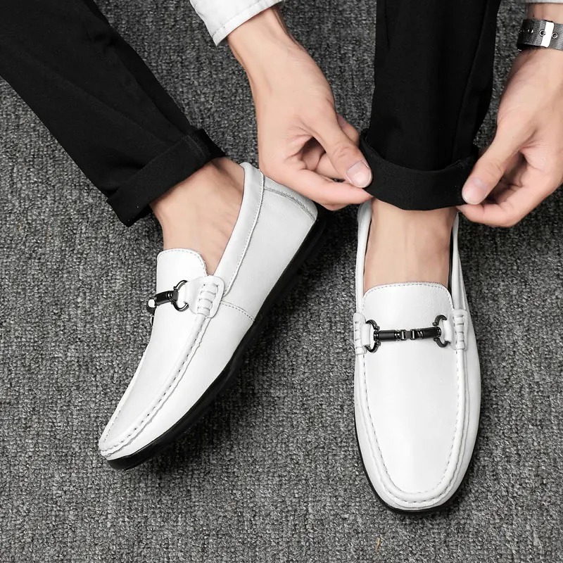 2019 Casual Shoes For men Slip on Flats Men's Breathable Man Handmade white genuine leather fashion big sizes 46 | Обувь