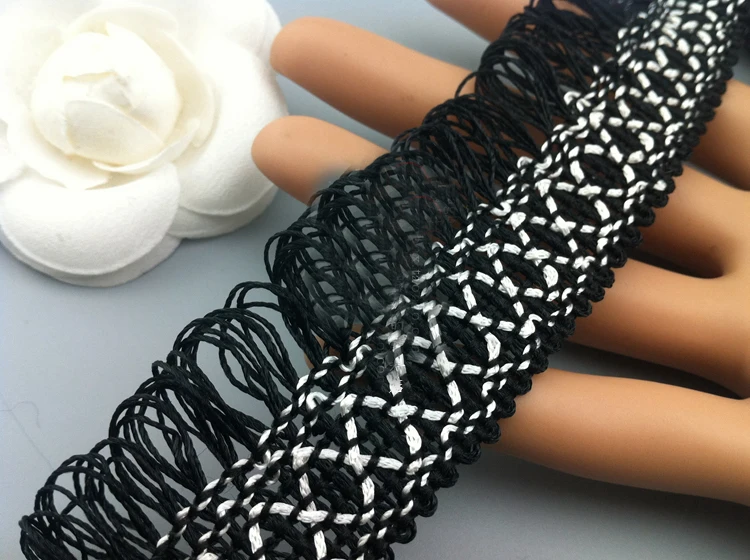 

10 yard 3cm 1.18" wide black white tassels fringe lace trim ribbon P526ML5