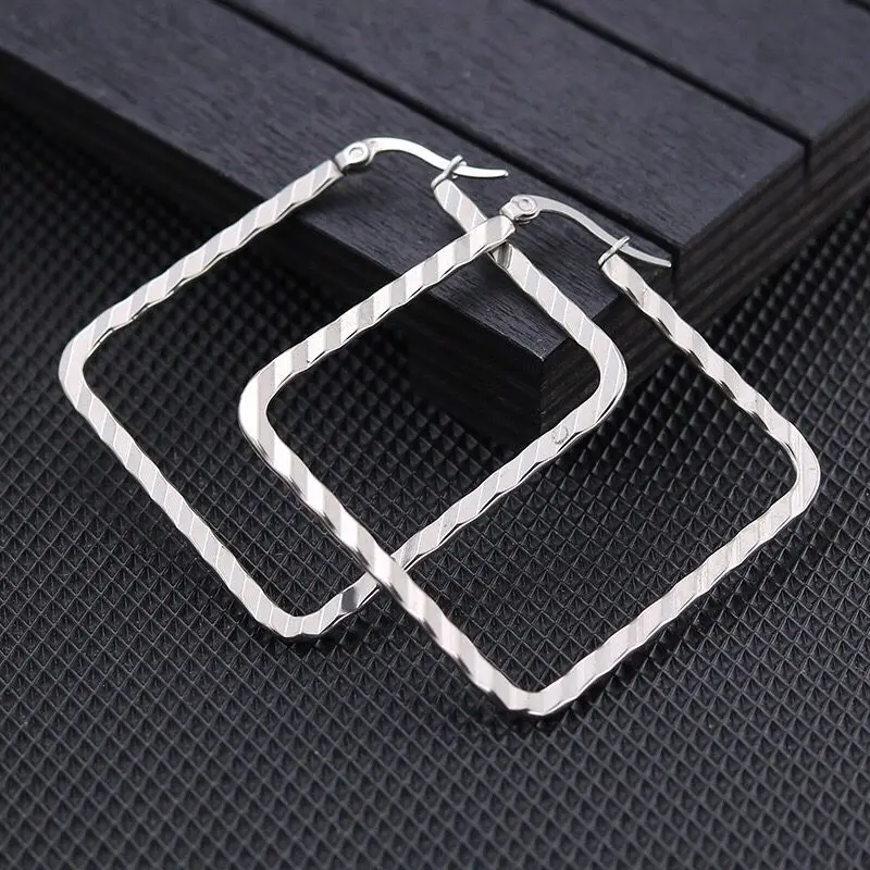 MxGxFam Titanium steel 4 Gold Color Square Circle Rope Hoop Earrings (1pair) Jewelry For Women Fashion 40 mm | Украшения и