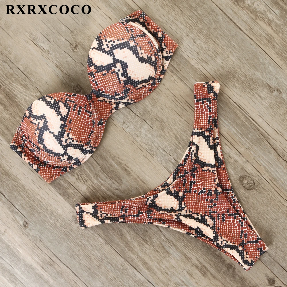 

RXRXCOCO 2019 Горячий леопардовый купальник женский комплект бикини сексуальный бандажный купальник со стрингами купальный костюм пуш-ап микро ...