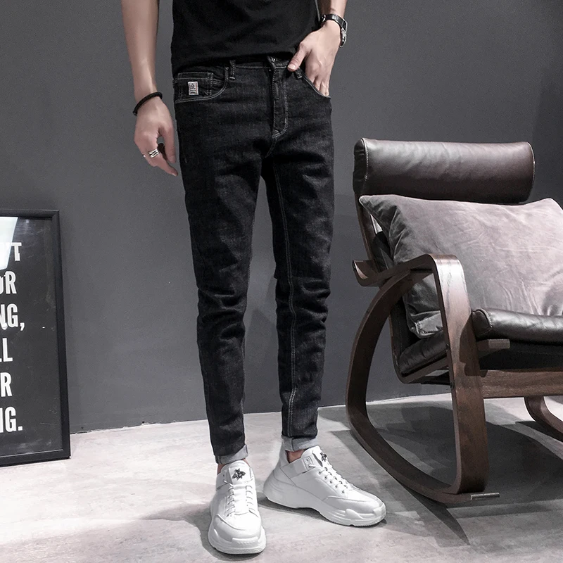 Джинсы мужские в стиле ретро простые байкерские джинсы Slim Fit универсальные брюки