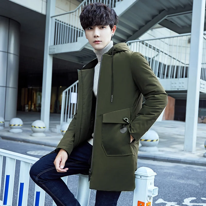 2018 Winter New Arrival Cotton-padded Clothes Fashion Solid Color Hooded Thicken Oversize Leisure Time Mid-length Men Coat | Мужская
