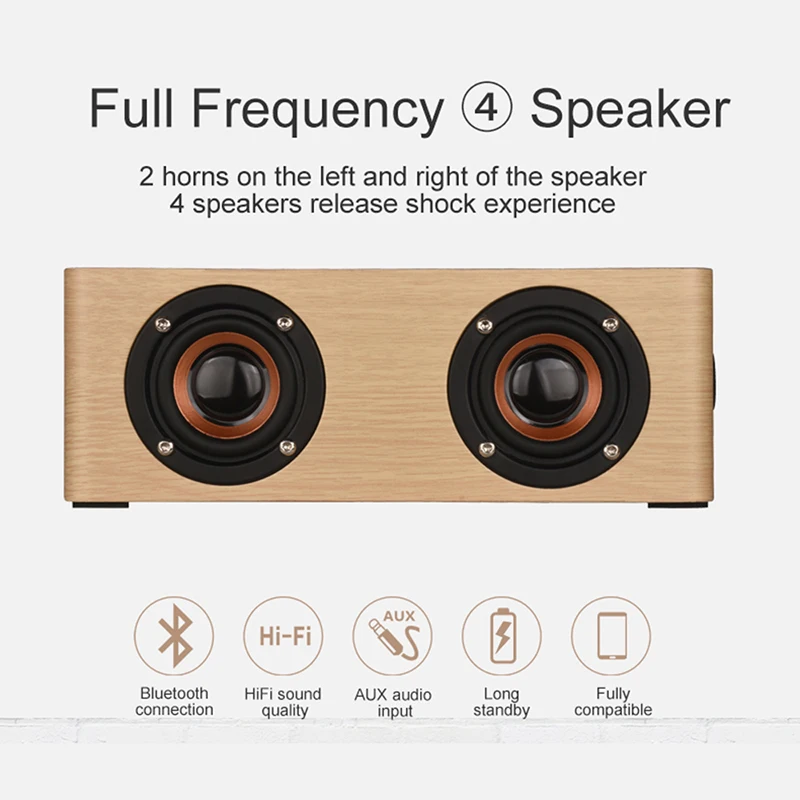 Деревянный беспроводной Bluetooth динамик HiFi стерео сабвуфер колонка с деревянной
