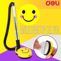 2pcs deli happy smile face base gel ink pen self adhesive desktop pen convenient gel pen black 0 5mm writing for office supplies