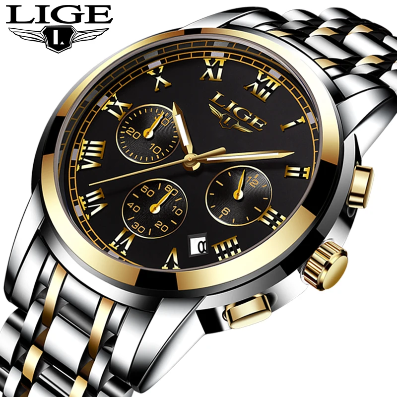 LIGE New Watches Men Top Luxury Brand Chronograph Men Sports Watches Waterproof Full Steel Quartz Men's Watch Relogio Masculino