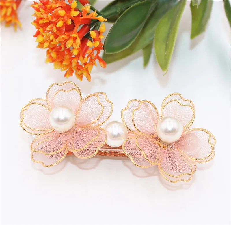 2 шт./партия красивые цветущие шифоновые Цветочные заколки для волос с большим