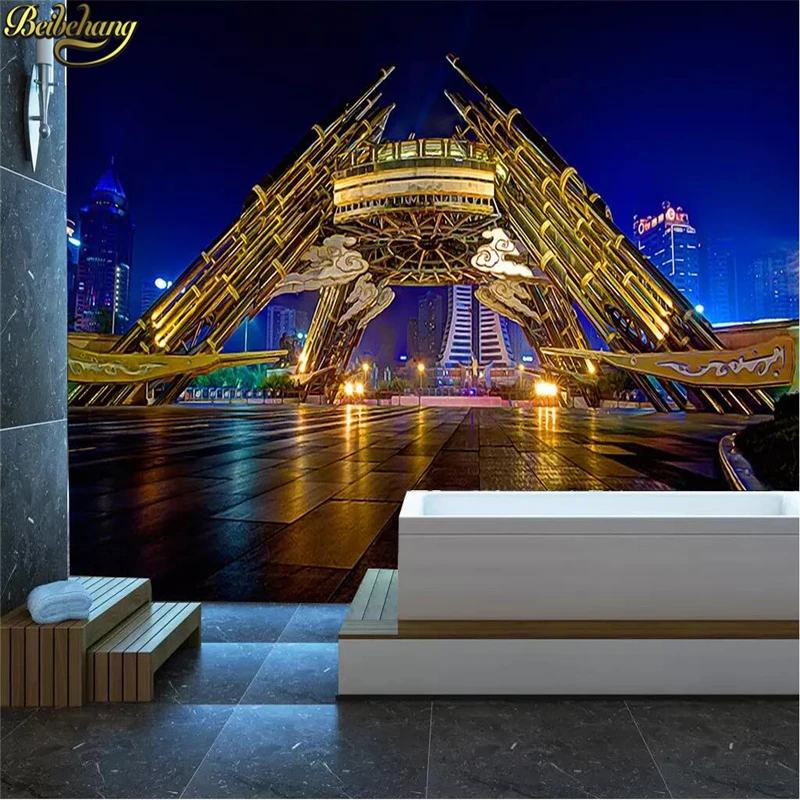 beibehang lighter wallpaper Large living room TV backdrop silk cloth wallpapers murals modern city bridge mural wall paper roll |