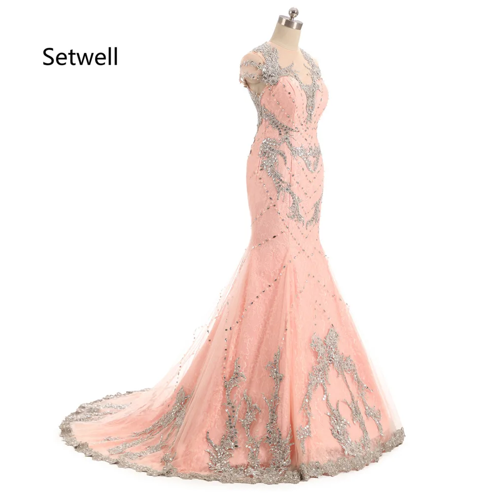 Setwell класса люкс Бисер Аппликация Кружевное Вечернее Платье 2017 круглый вырез