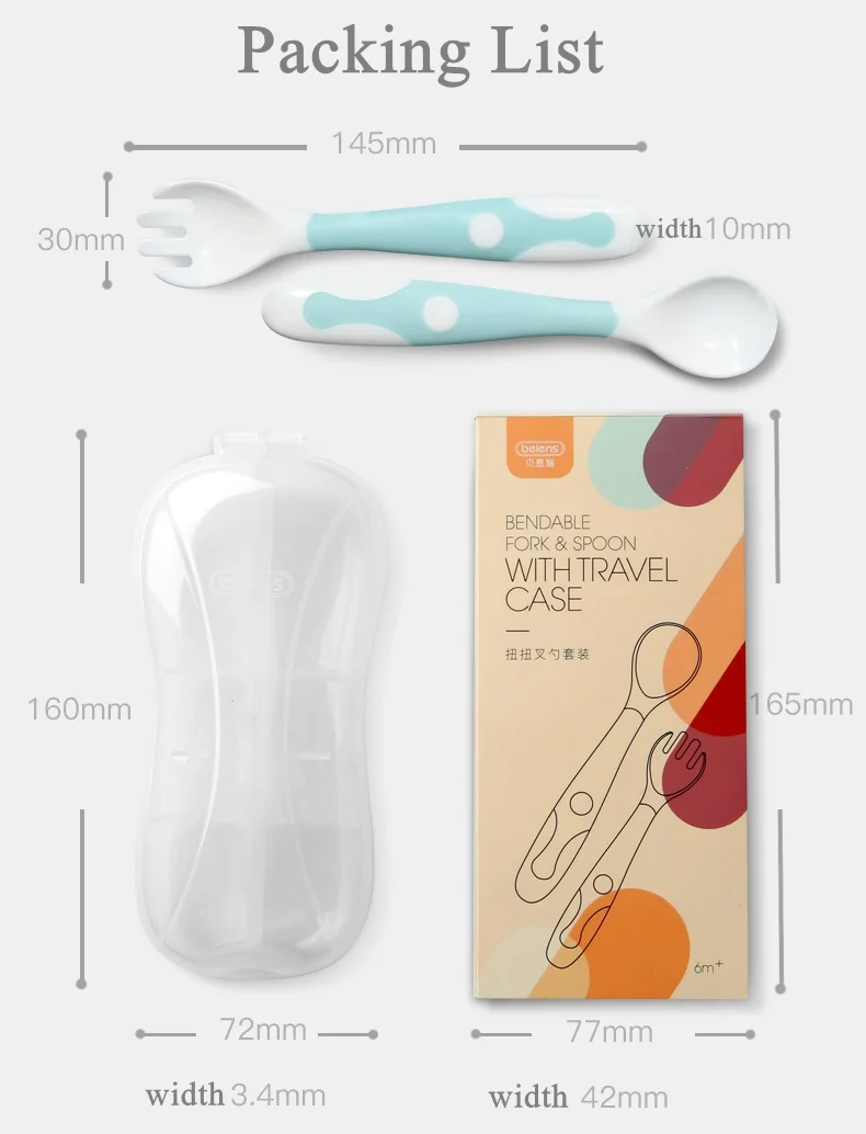 

Beiens 2Pcs Bendable Baby Spoon Fork Set Toddler Infant Learning Tableware Flatware Utensils Kids Cutlery with Storage Box