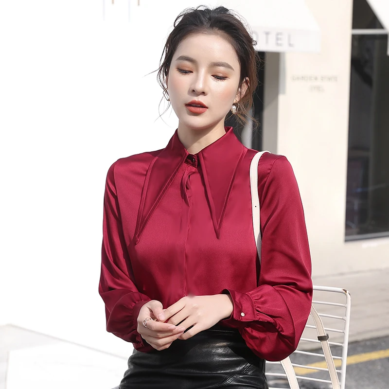 Шифоновая женская блузка с длинными рукавами рубашка фонариками новинка весны