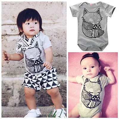 Комбинезон для новорожденных хлопковый ромпер с коротким рукавом лиса