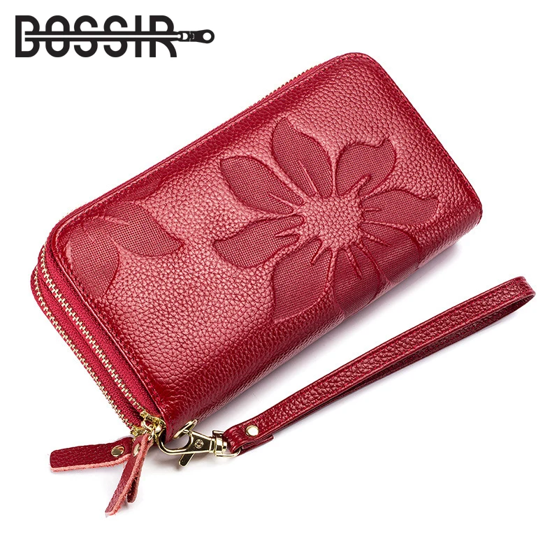 

Wallet Women Double Zipper Organizer Large Capacity Casual Long Style Genuine Leather Wallets Female Flower Pattern Women Purse