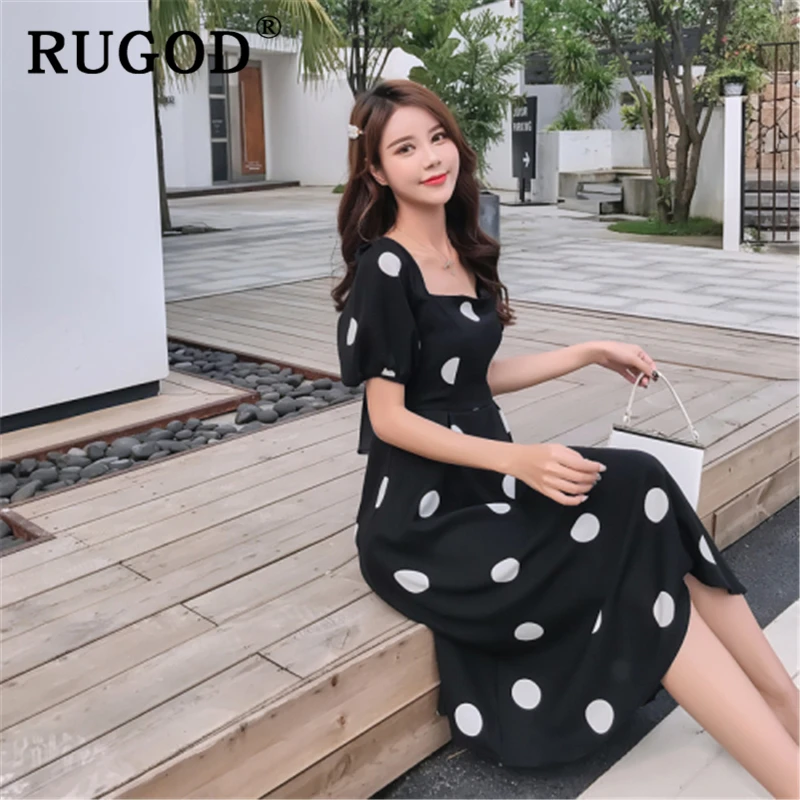 RUGOD элегантное женское платье в горошек корейское шикарное шифоновое с
