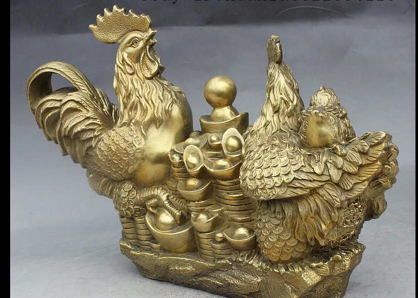 Zhmui88002578 &lt+ 14 &quotнародное искусство Китая Fengshui Brass 3 петух член Yuanbao сокровище миска
