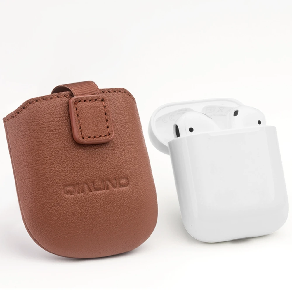 QIALINO кожаный чехол для AirPods Apple из натуральной кожи Мини Карманы магнитное