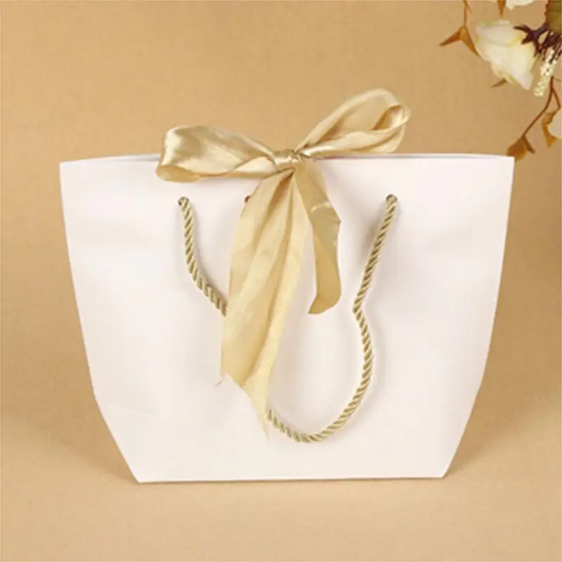 

5Pcs/lot Paper Pouch Eco-friendly Bow-knot Ribbon Bag Gift Handbag for Party Birthday Wedding Celebration Present Bag #2