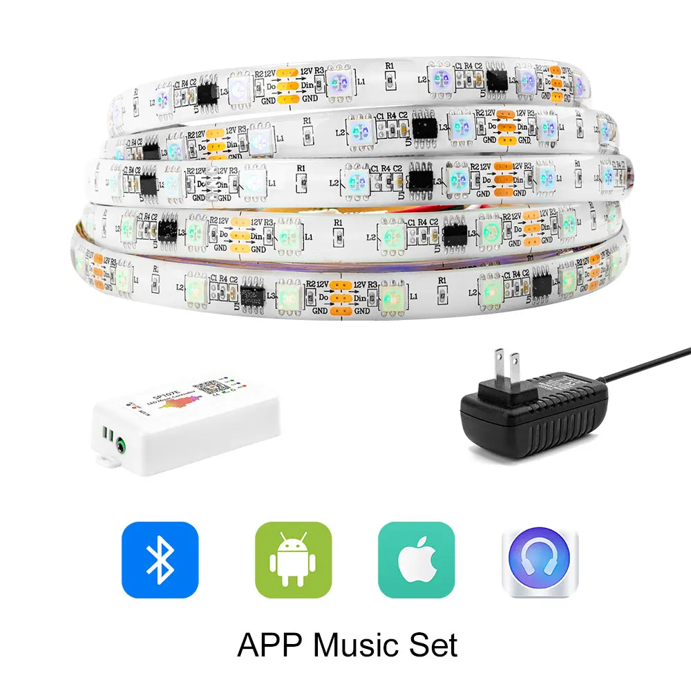 DreamColor набор светодиодных лент 5 м SMD 5050 RGB набор встроенных IC DC12V 150 Светодиодная лента с RF/APP светодиодный контроллер Синхронизация с музыкой IP65