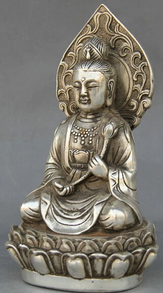 Free Shipping 310@g++China Buddhism Silver Seat Lotus GuanYin Kwan-Yin Boddhisattva Statue Sculpture | Дом и сад