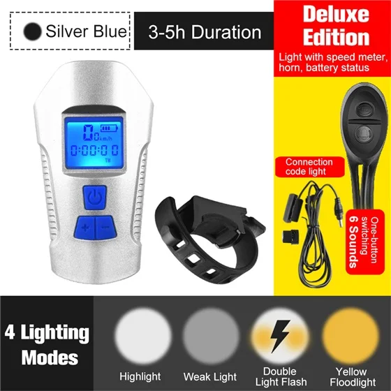 Deluxe Silver Blue WEST BIKING передняя фара для велосипеда светильник велосипеда вспышка светильник руль фонарь Рог Скорость метр ЖК-дисплей Экран зарядка через usb Велоспорт головной светильник - Цвет: Deluxe Silver Blue