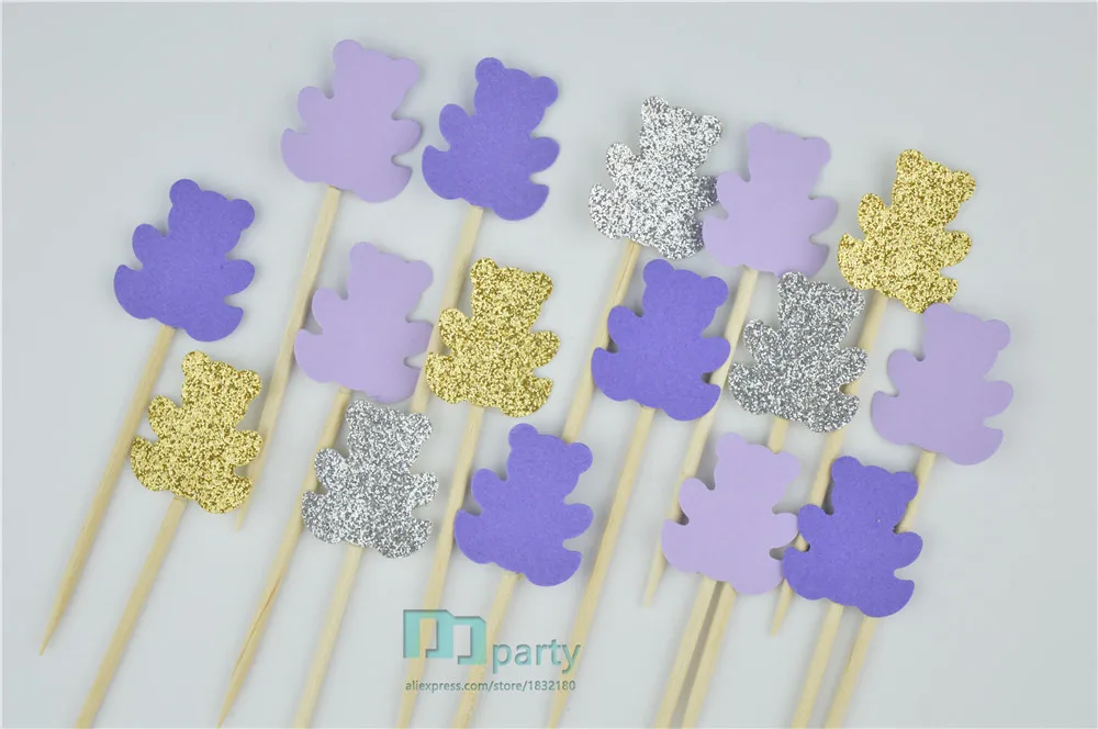 40 шт. пурпурные медведи Тедди топперы для торта цвета праздничные | Товары для украшения тортов -1000006103638