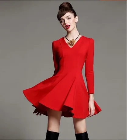 2016 Новый Платье Женщины Корейский Стиль Vneck С Длинным Рукавом Партии