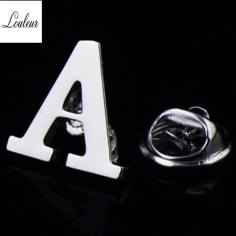 Louleur 1,5*1,5 мм, новинка, A-Z, 26 металлических букв, серебряный цвет, сплав, простая булавка, брошь, Пряжка для костюма, для мужчин, вечерние, для свадьбы, воротник рубашки - Окраска металла: A