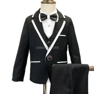 Цветочной расцветки для мальчика, смокинг, костюм для мальчиков на свадьбу, на день рождения для детей вечерние платье блейзер + жилет + штаны, Детский комплект из 3 предметов, комплект одежды для торжественных случаев костюм