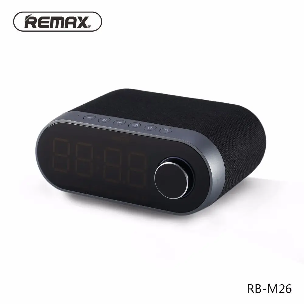 black Remax FM радио многофункциональные Bluetooth колонки двойной будильник Поддержка TF карты USB звуковая карта плеер портативный RB-M26 - Цвет: black