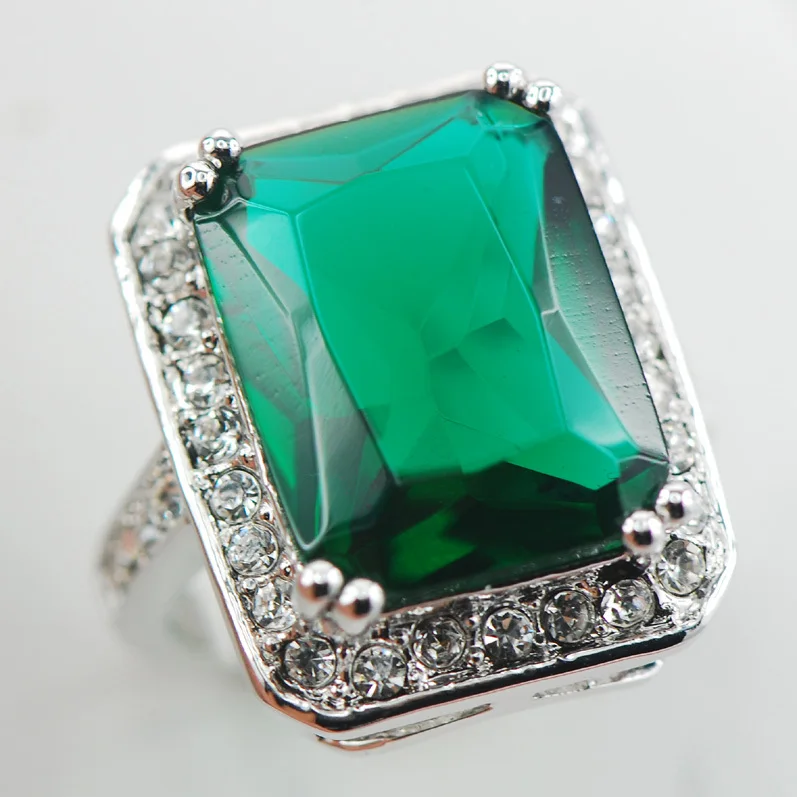 

Simulated Emerald White Crystal Zircon Women 925 Sterling Silver Ring F890 Size 6 7 8 9 10