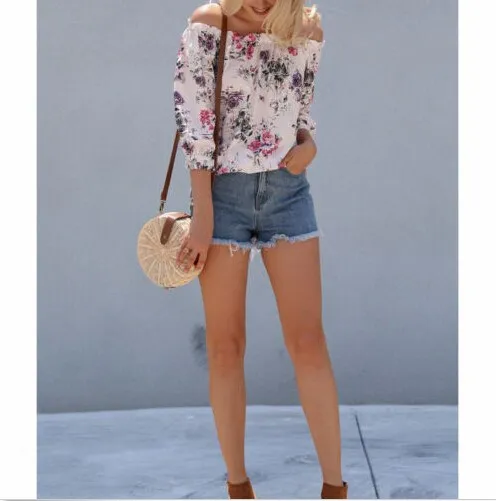 2019 Summer Women Lady Blouse Off Shoulder Ruffle Tops Long Sleeve Floral Print Shirt Loose Casual Fashion Clothing | Женская одежда