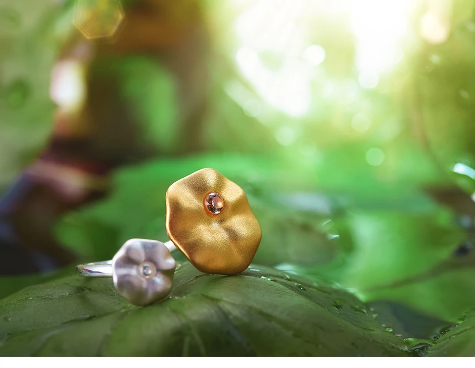 Lotus Fun Real 925 Sterling Silver Natural Gemstone Handmade Designer Fine Jewelry Morning Dew on Lotus Leaves Rings for Women