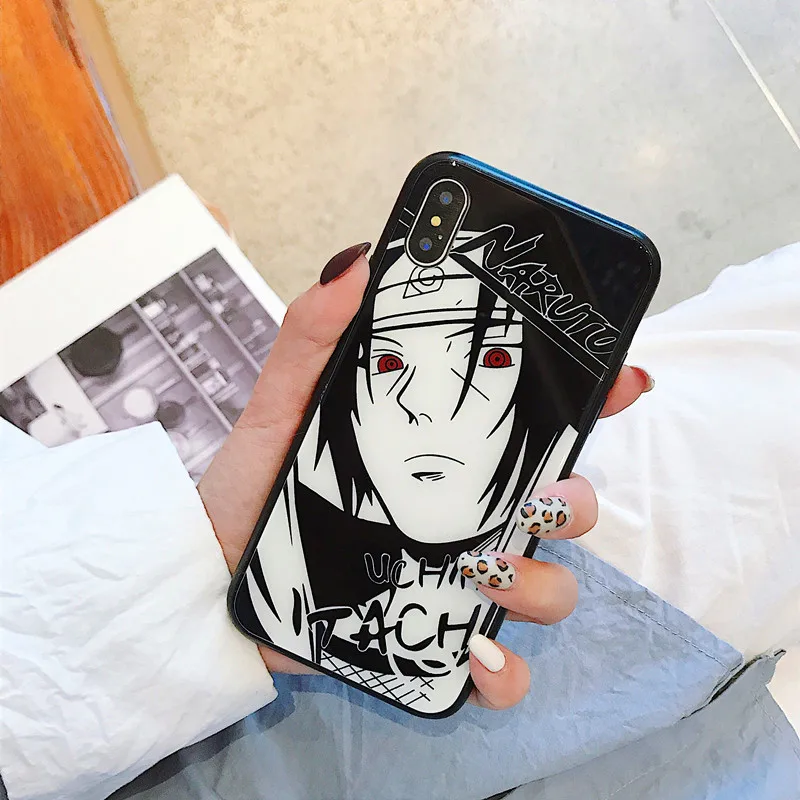 Sketch Naruto mens case cool for Apple iphone X XSMAX XR tempered glass back cover cartoon Kakashi 6 6s 7 8plus soft side Sasuke |