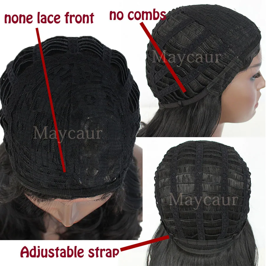 

Maycaur Synthetic Hair Wigs With Bangs Heat Resistant Fiber Hair Black Color Short Straight Bob Wigs for Women