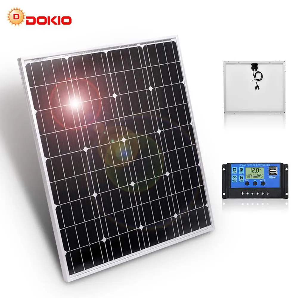 DOKIO бренд 80 Вт 18 вольт черная солнечная панель Китай+ 10А 12/24 вольт usb контроллер 80 Вт Панель s Солнечная гарантия качества