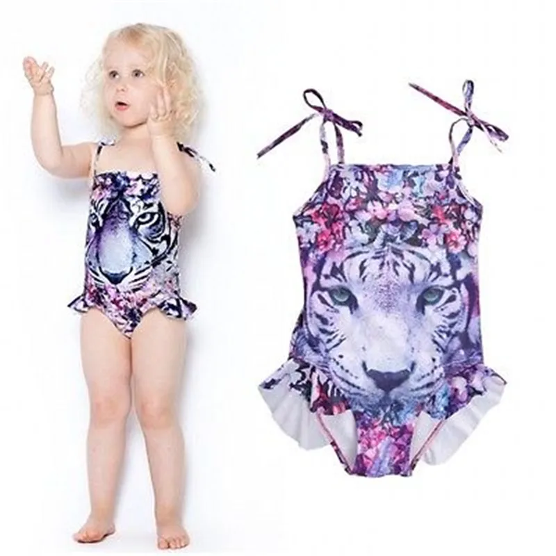 2016 сексуальные детские милые тигровые танкини для девочек Купальники Цельный