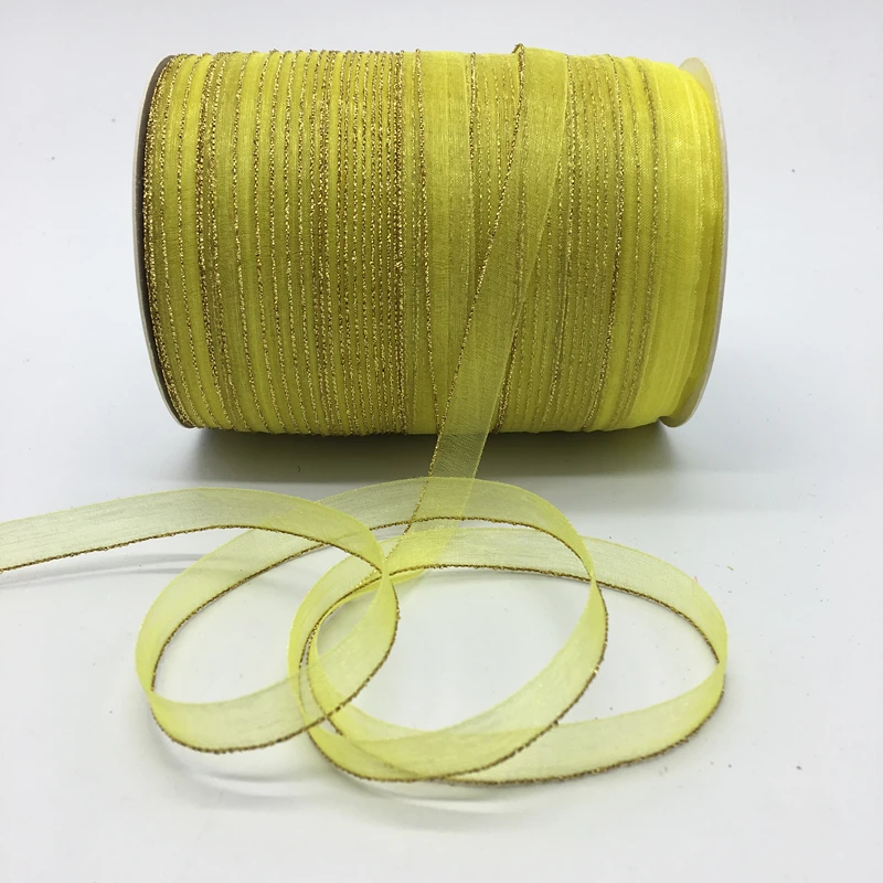 10yds/лот 3/8 &quot10 мм желтый глиттер Золотая оправа лента из органзы бант волос для
