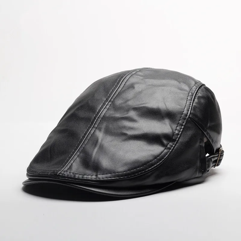 

fashionable PU leather beret cap for both men and women English can be adjusted casual cap newsboy cap, Cute double layer bere