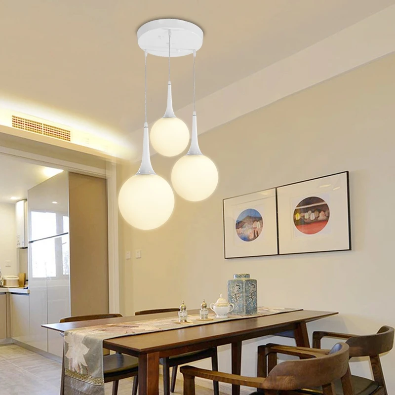 3 головы Современный короткий белый стеклянный шар подвесной светильник для