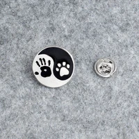 paw taiji ying yang black and white round pendant human hand print and dog print pins lapel pin badge best friend