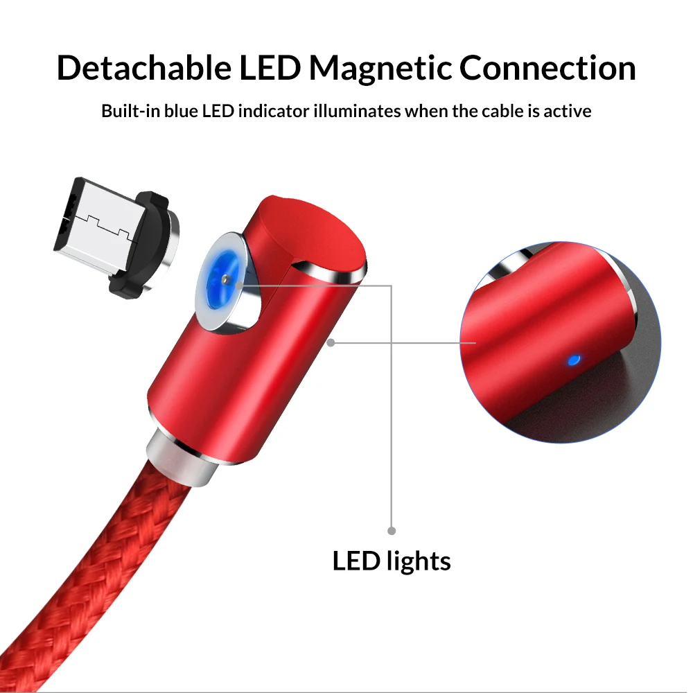 TOPK светодиодный магнитный USB кабель 2.4A Быстрая зарядка Micro USB кабель для samsung Xiaomi huawei мобильный телефон зарядный кабель