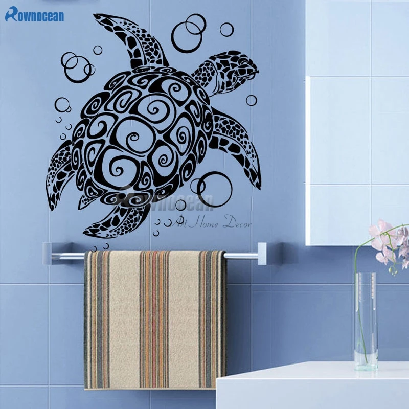 Sea Turtle With Bubble Wall Stickers Ocean Sea Animal Home Decor Vinyl DIY Interior Adhesive Wall Decal Bathroom Art Mural Y08