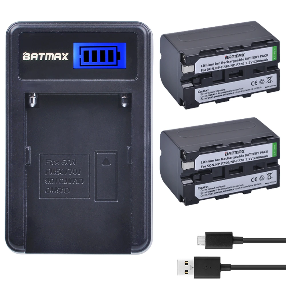 2 шт. 5200 мАч NP F750 NP-F770 батарея + ЖК-зарядное устройство USB для Sony F970 F730 NP-F750 NP-F330 NP-F530